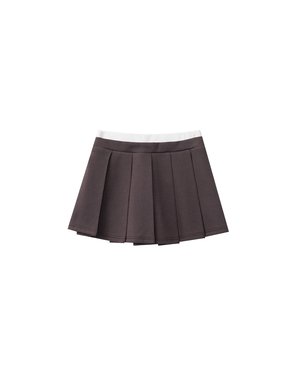 Pleated Knit Mini Skorts with Contrast Waistband Pleated Knit Mini Skorts with Contrast Waistband