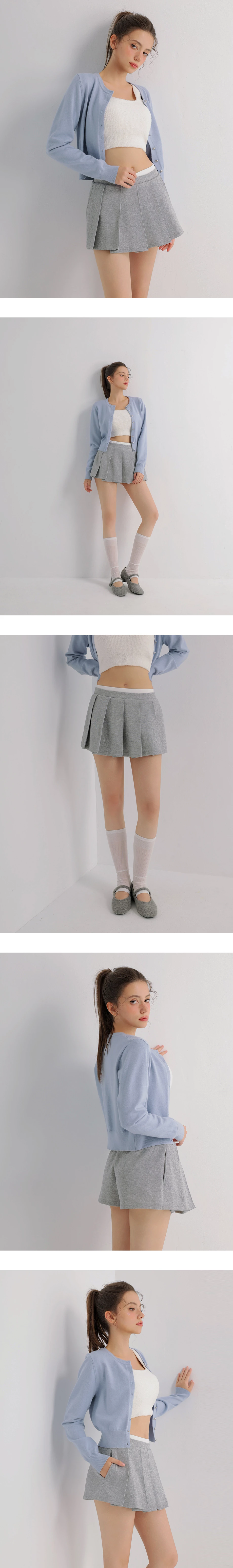 Pleated Knit Mini Skorts with Contrast Waistband Pleated Knit Mini Skorts with Contrast Waistband