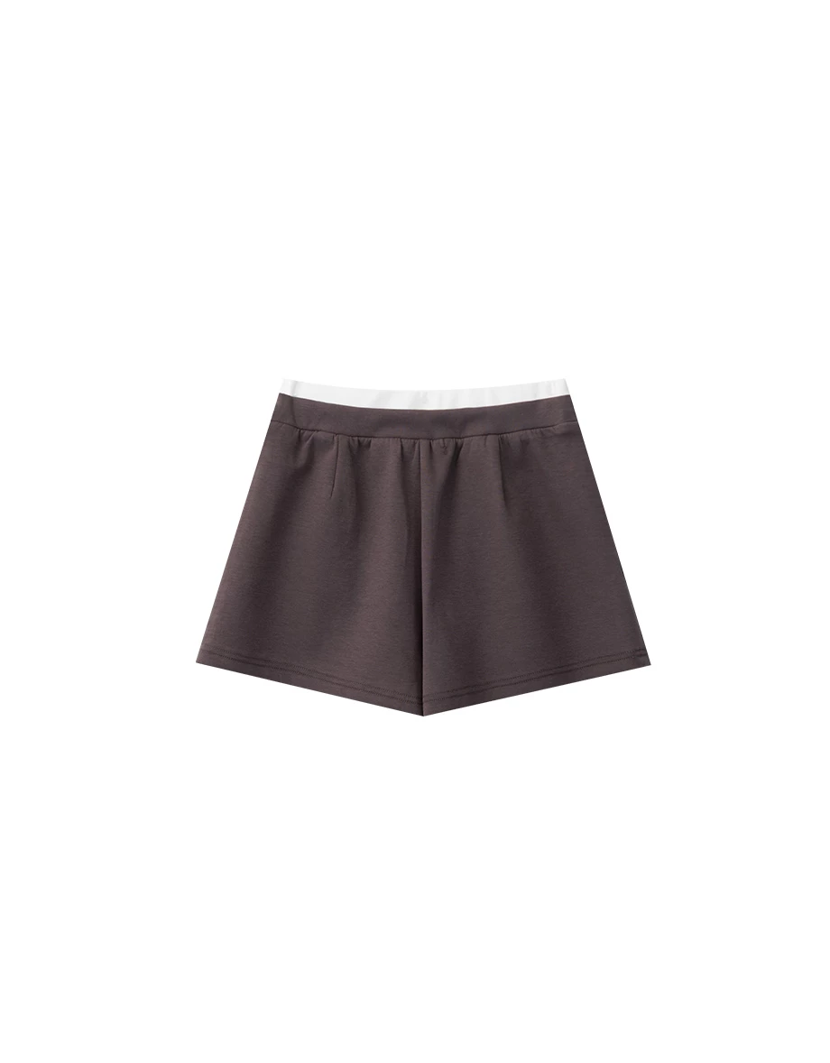Pleated Knit Mini Skorts with Contrast Waistband Pleated Knit Mini Skorts with Contrast Waistband