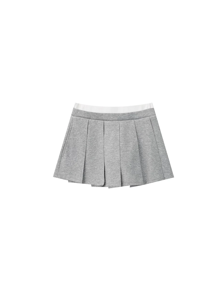 Pleated Knit Mini Skorts with Contrast Waistband