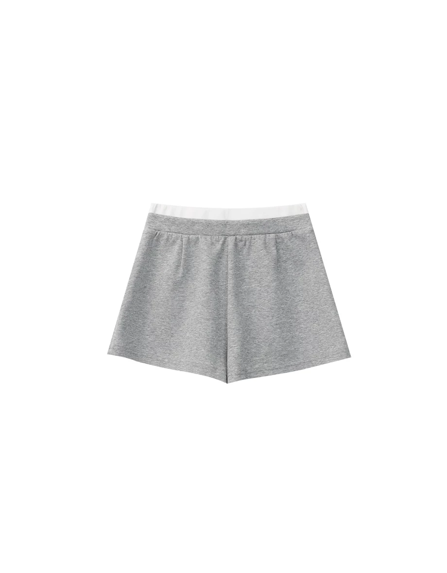 Pleated Knit Mini Skorts with Contrast Waistband Pleated Knit Mini Skorts with Contrast Waistband