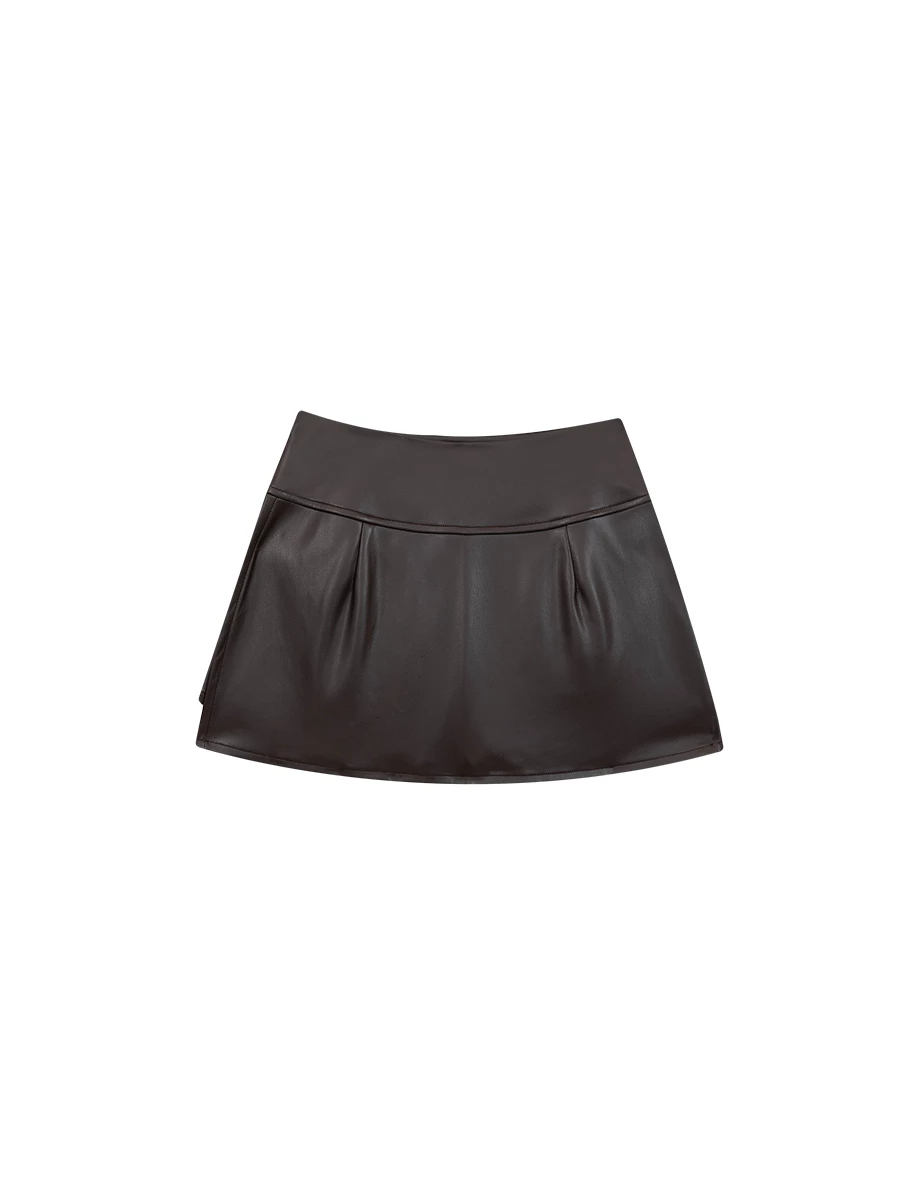 【Heat Tech】High Waist Faux Leather Side Slit Mini Skort