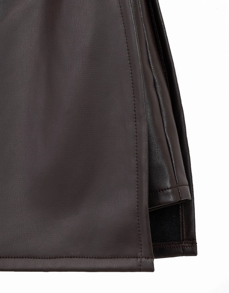 【Heat Tech】High Waist Faux Leather Side Slit Mini Skort