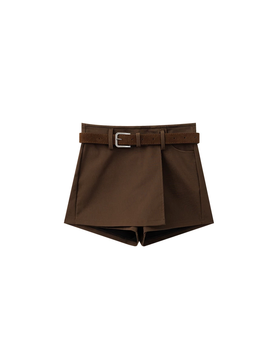 Tailored Fit Wrap Front Mini Skorts with Adjustable Belt