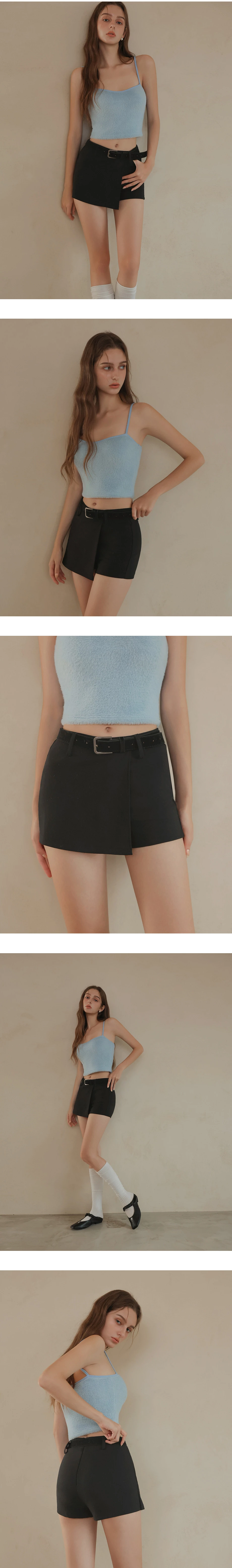 前交疊設計合身短褲裙(附腰帶)