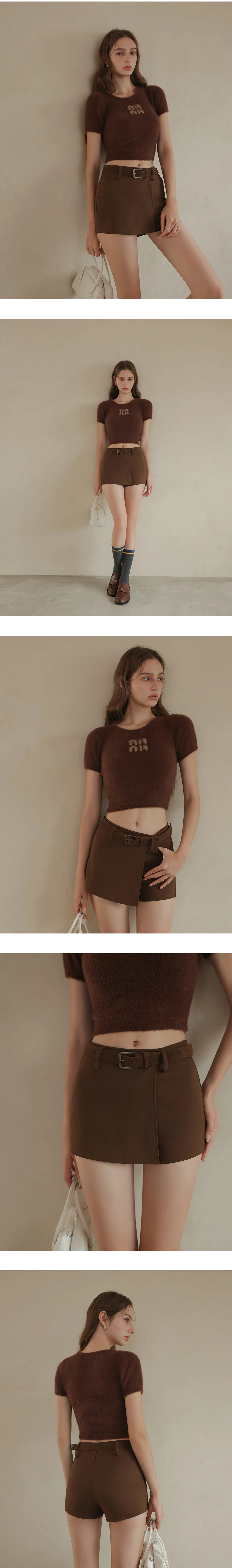 前交疊設計合身短褲裙(附腰帶)