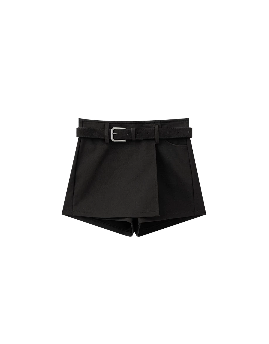 Tailored Fit Wrap Front Mini Skorts with Adjustable Belt