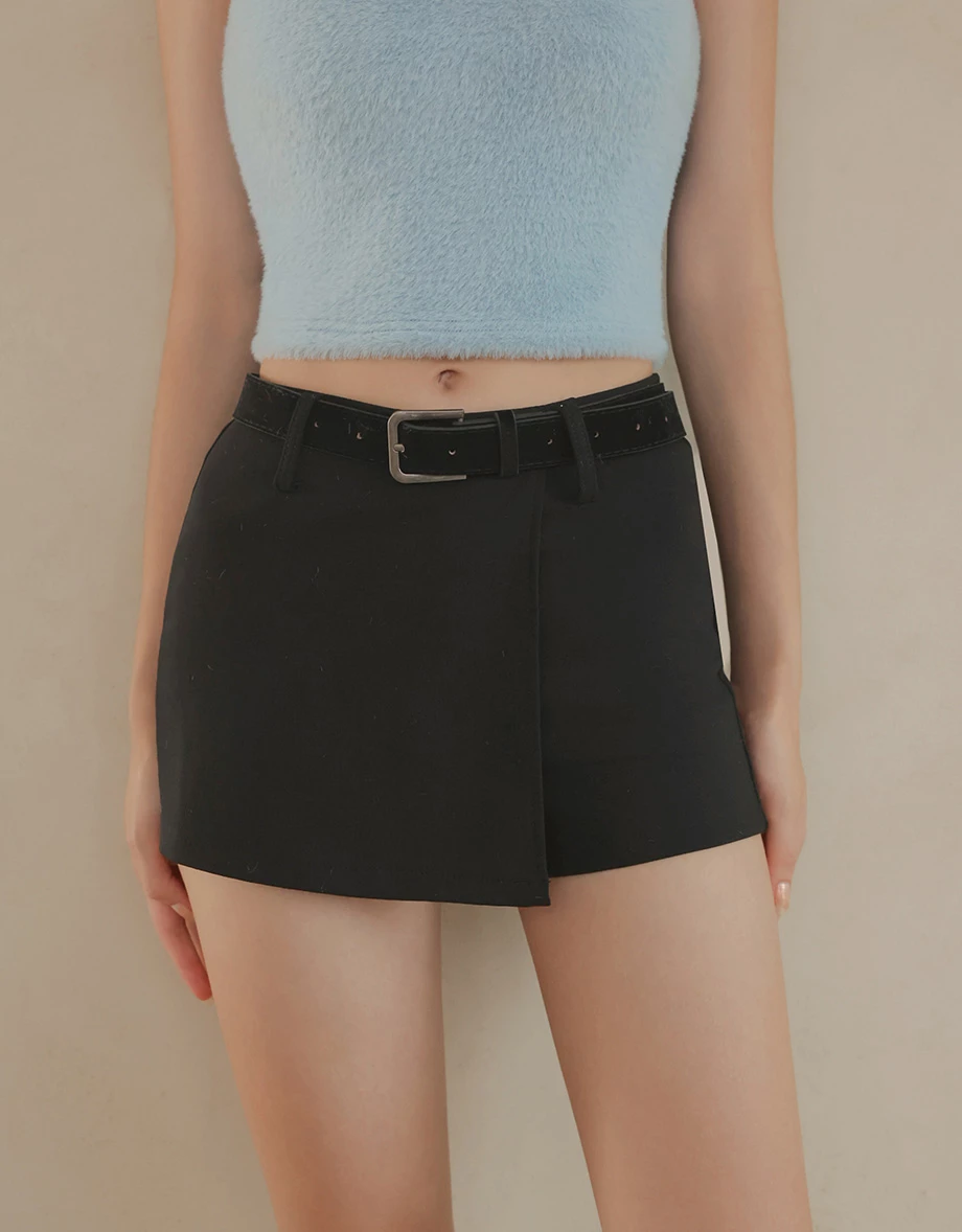 Tailored Fit Wrap Front Mini Skorts with Adjustable Belt
