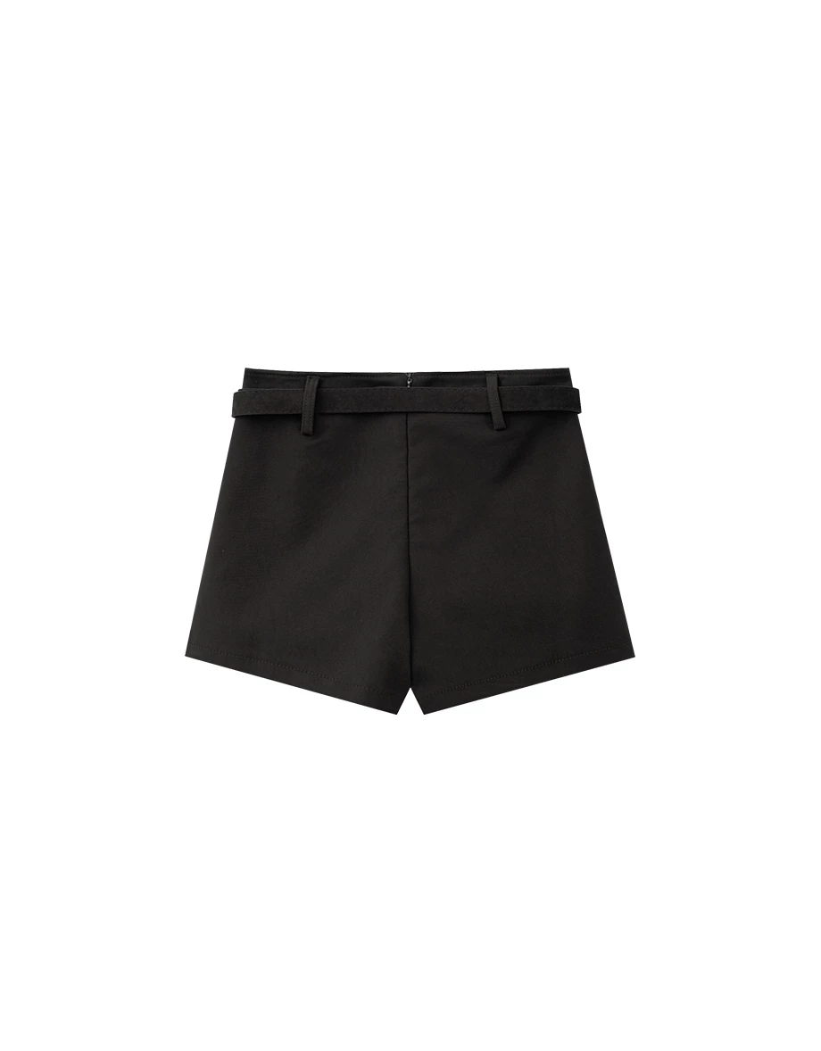 前交疊設計合身短褲裙(附腰帶)