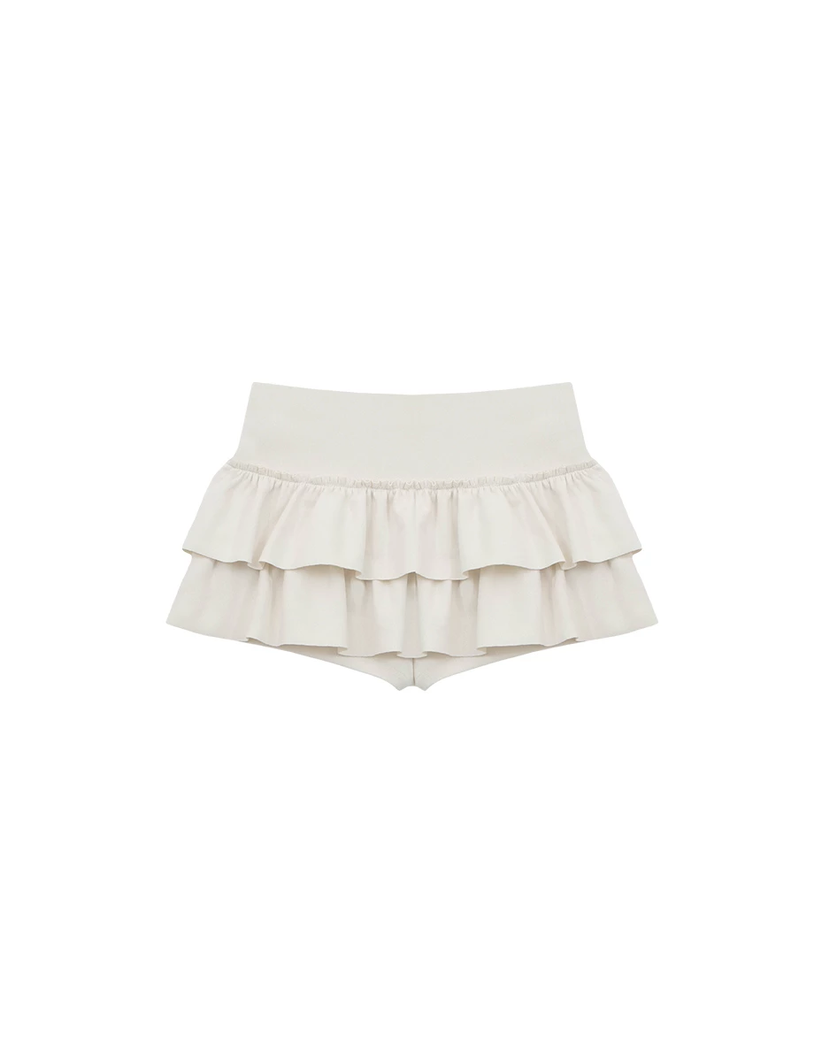 Tiered Ruffle Mini Skirt with Waist Panel Detail