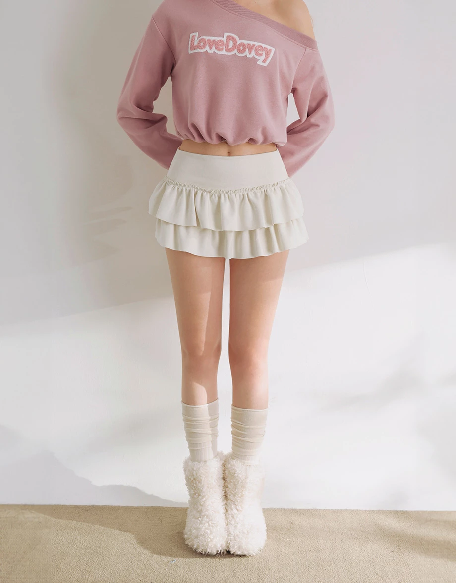 Tiered Ruffle Mini Skirt with Waist Panel Detail