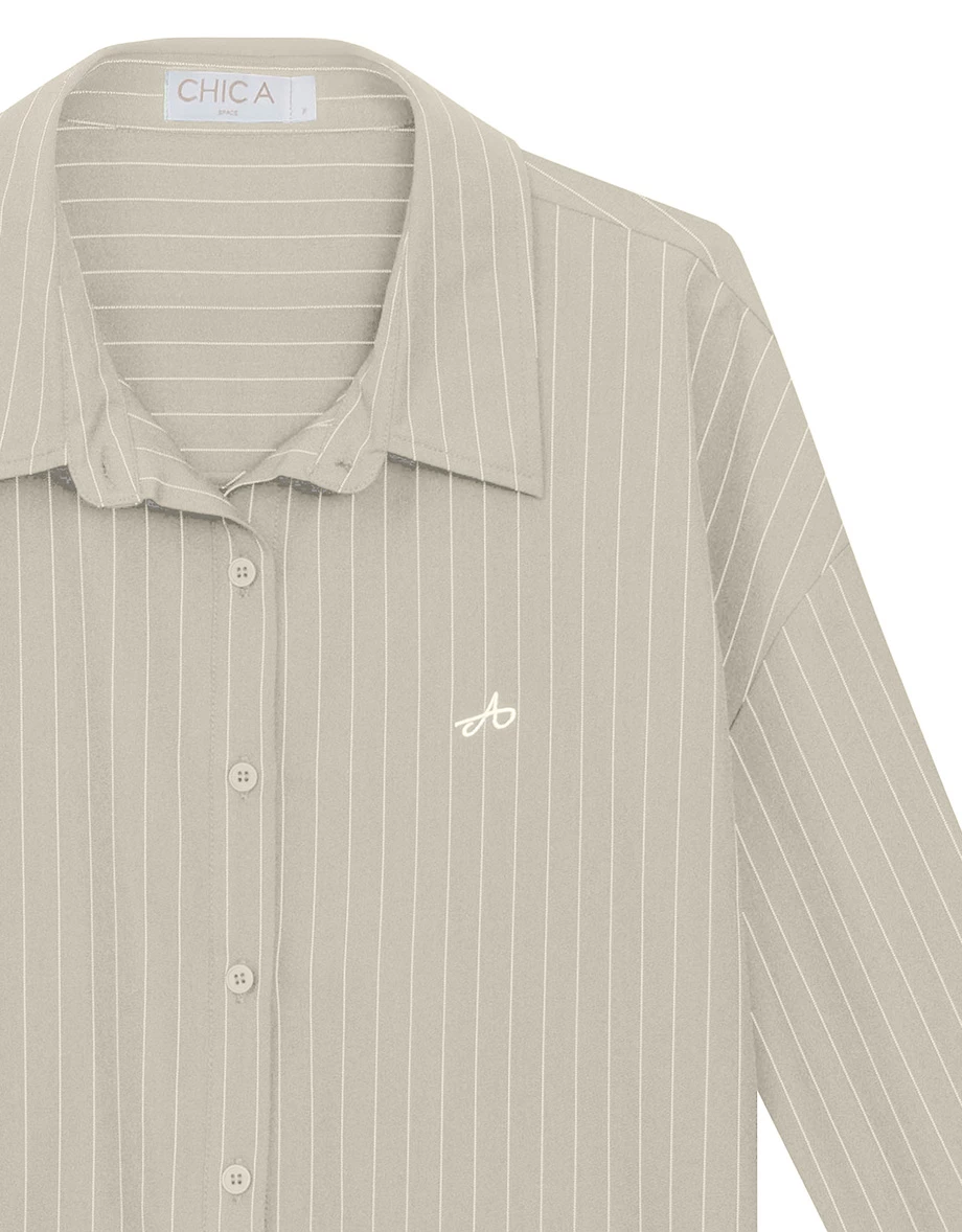 Pinstripe Logo Embroidered Oversized Shirt Blouse