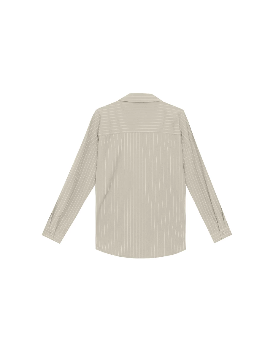 Pinstripe Logo Embroidered Oversized Shirt Blouse