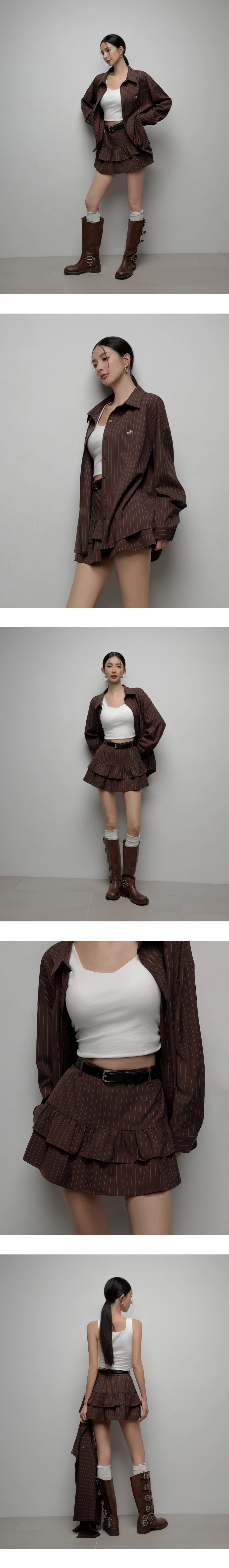 Pinstripe Logo Embroidered Oversized Shirt Blouse