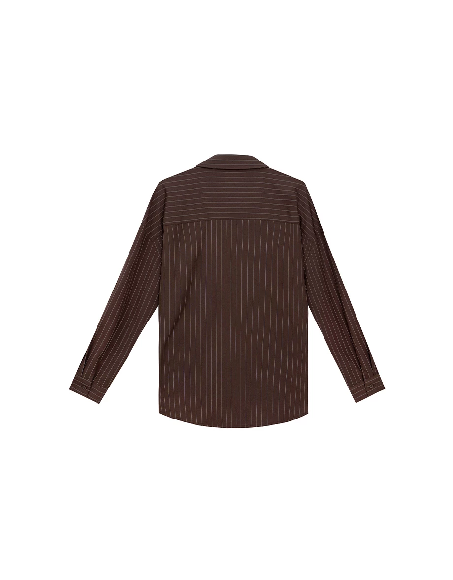 Pinstripe Logo Embroidered Oversized Shirt Blouse