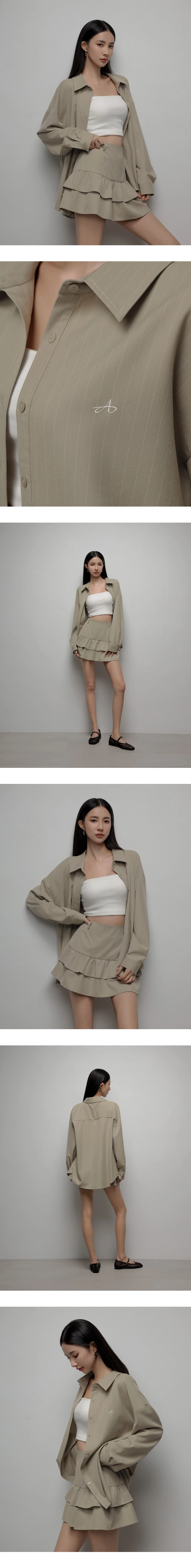 Pinstripe Logo Embroidered Oversized Shirt Blouse