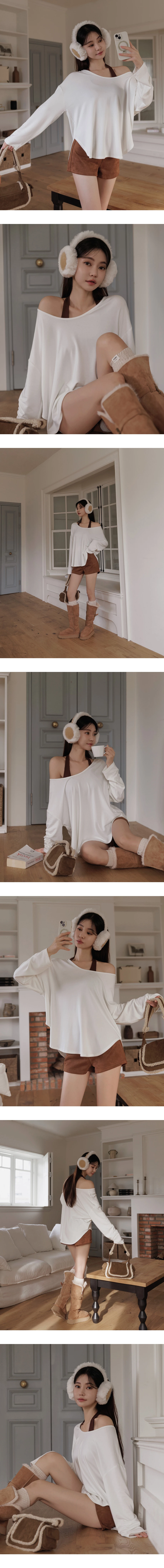 Heat Tech Plain Convertible Neckline Long Sleeve Top