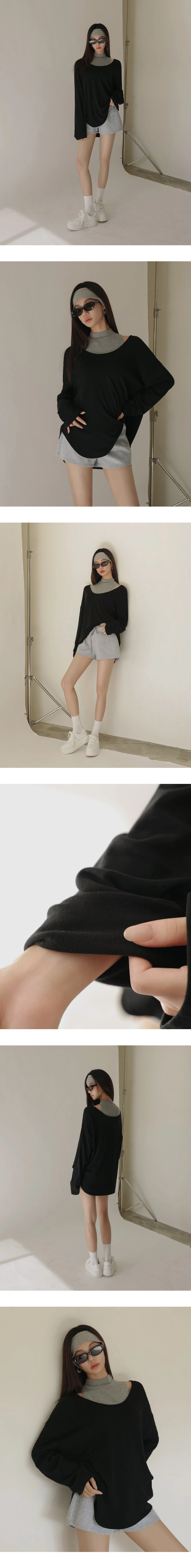 Heat Tech Plain Convertible Neckline Long Sleeve Top