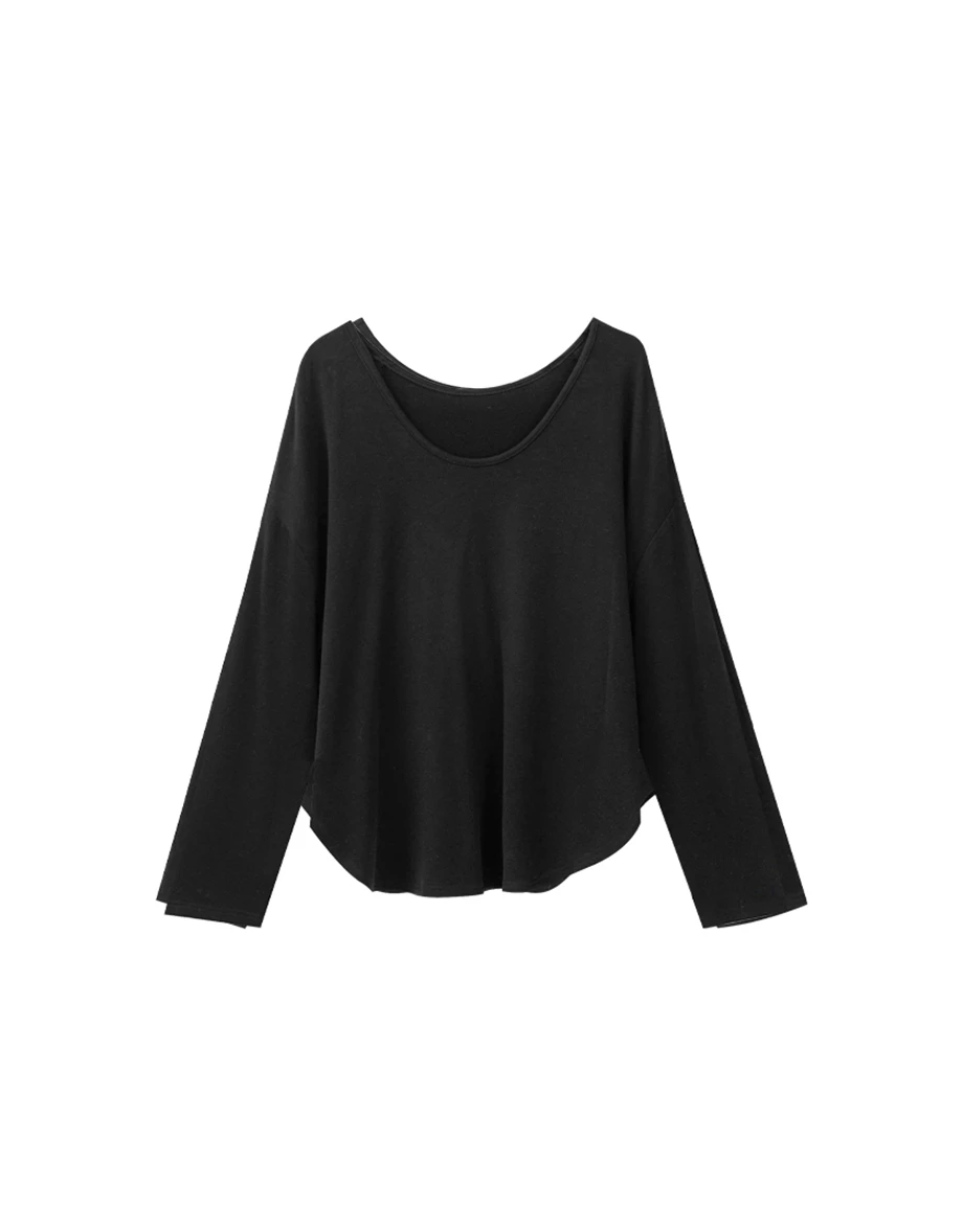 Heat Tech Plain Convertible Neckline Long Sleeve Top