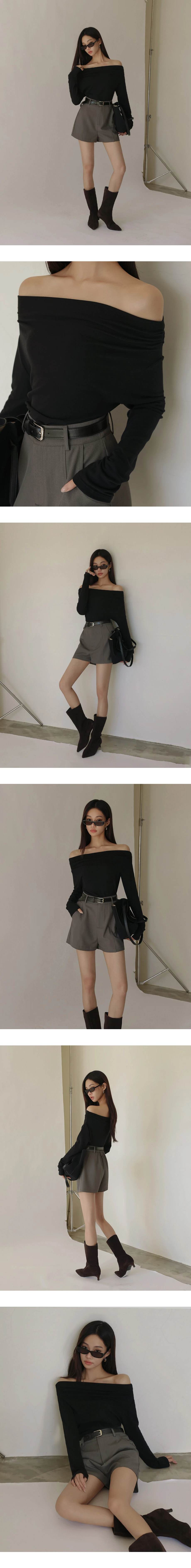 WARM↑UP薄感好身材 抓皺一字領長袖發熱上衣