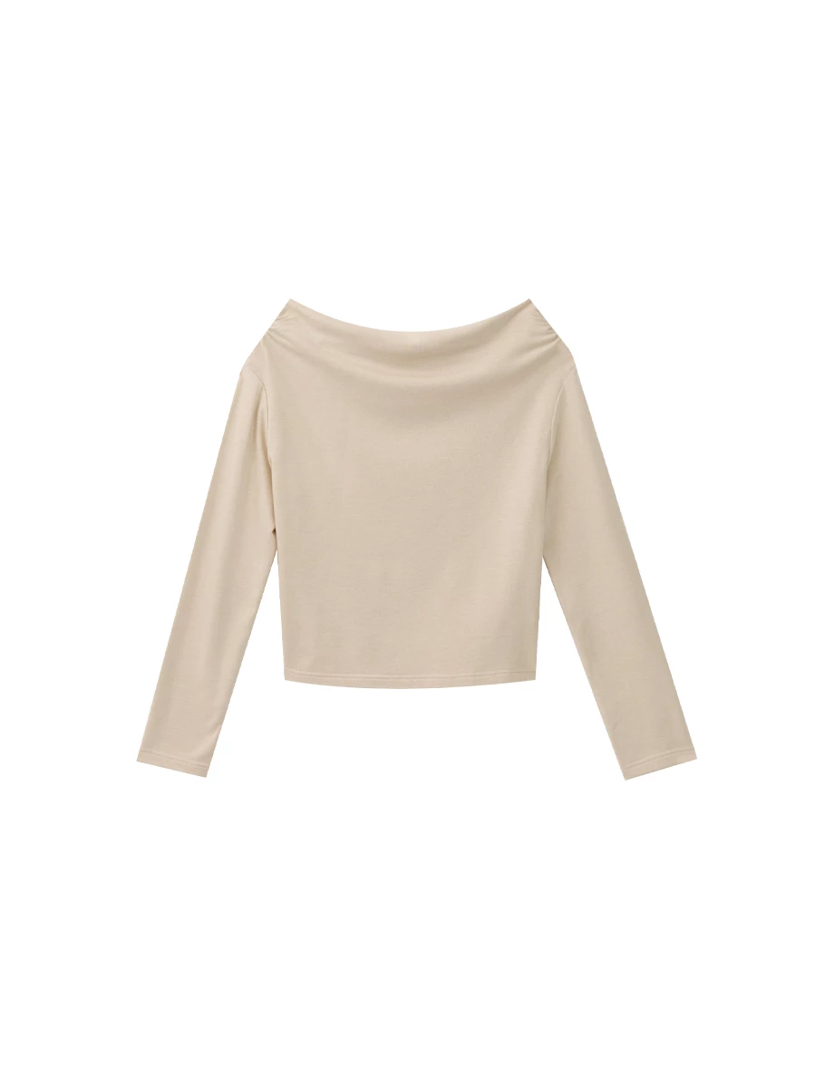 Heat Tech Plain Off Shoulder Long Sleeve Fitted Knit Top