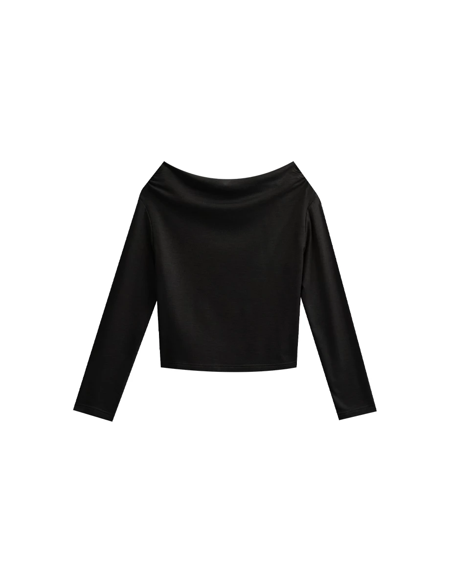 Heat Tech Plain Off Shoulder Long Sleeve Fitted Knit Top