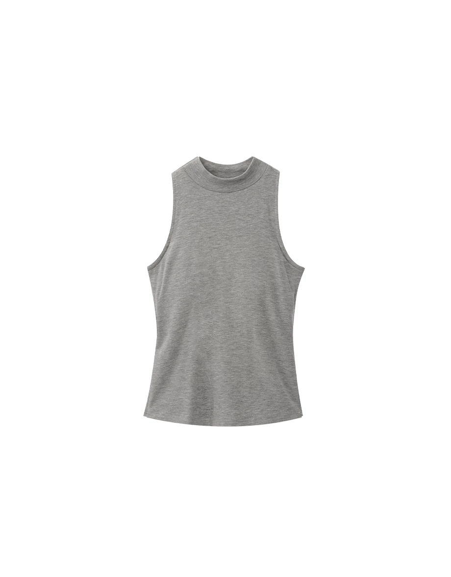 Heat Tech Mock Neck Stretch Knit Sleeveless Padded Tank Top