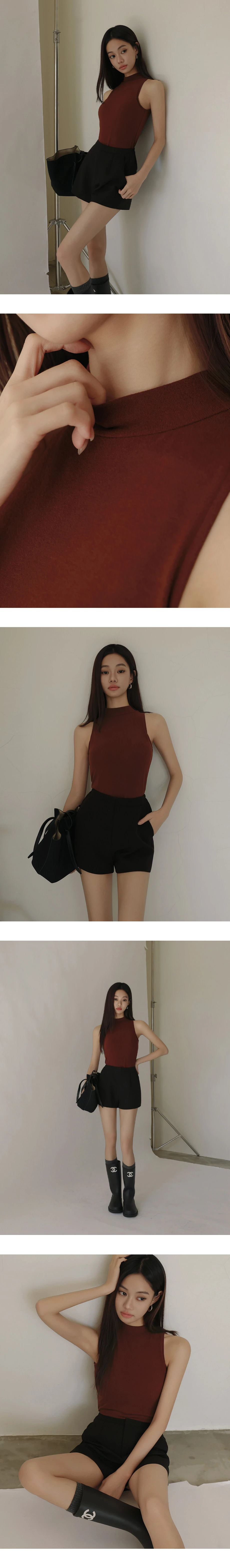 Heat Tech Mock Neck Stretch Knit Sleeveless Padded Tank Top