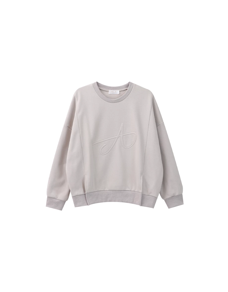 Embossed Logo Oversized Pullover Sweatshirt