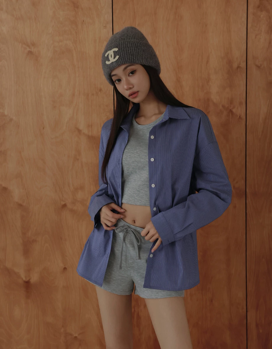 Oversized Pinstripe Long Sleeve Button Down Shirt Blouse