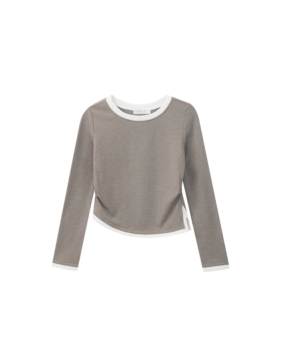 【Heat Tech】Contrast Trim Fitted Long Sleeve Top