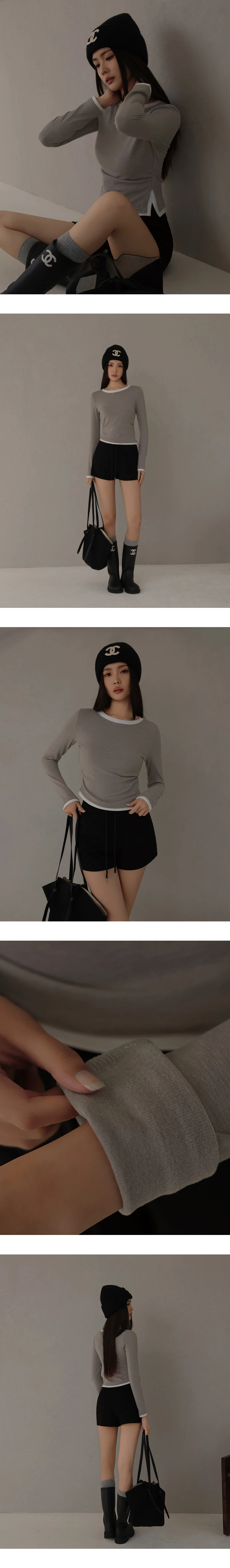 【Heat Tech】Contrast Trim Fitted Long Sleeve Top 【Heat Tech】Contrast Trim Fitted Long Sleeve Top