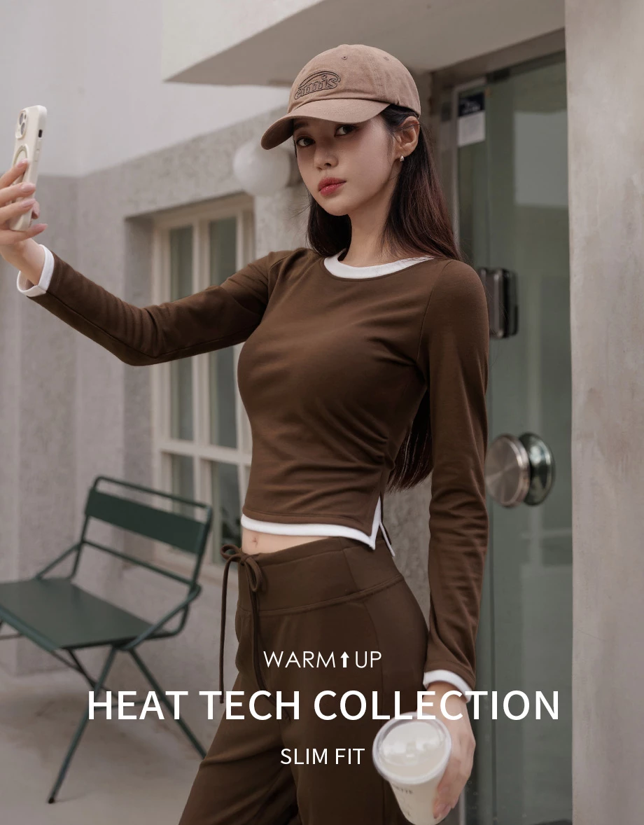 【Heat Tech】Contrast Trim Fitted Long Sleeve Top 【Heat Tech】Contrast Trim Fitted Long Sleeve Top