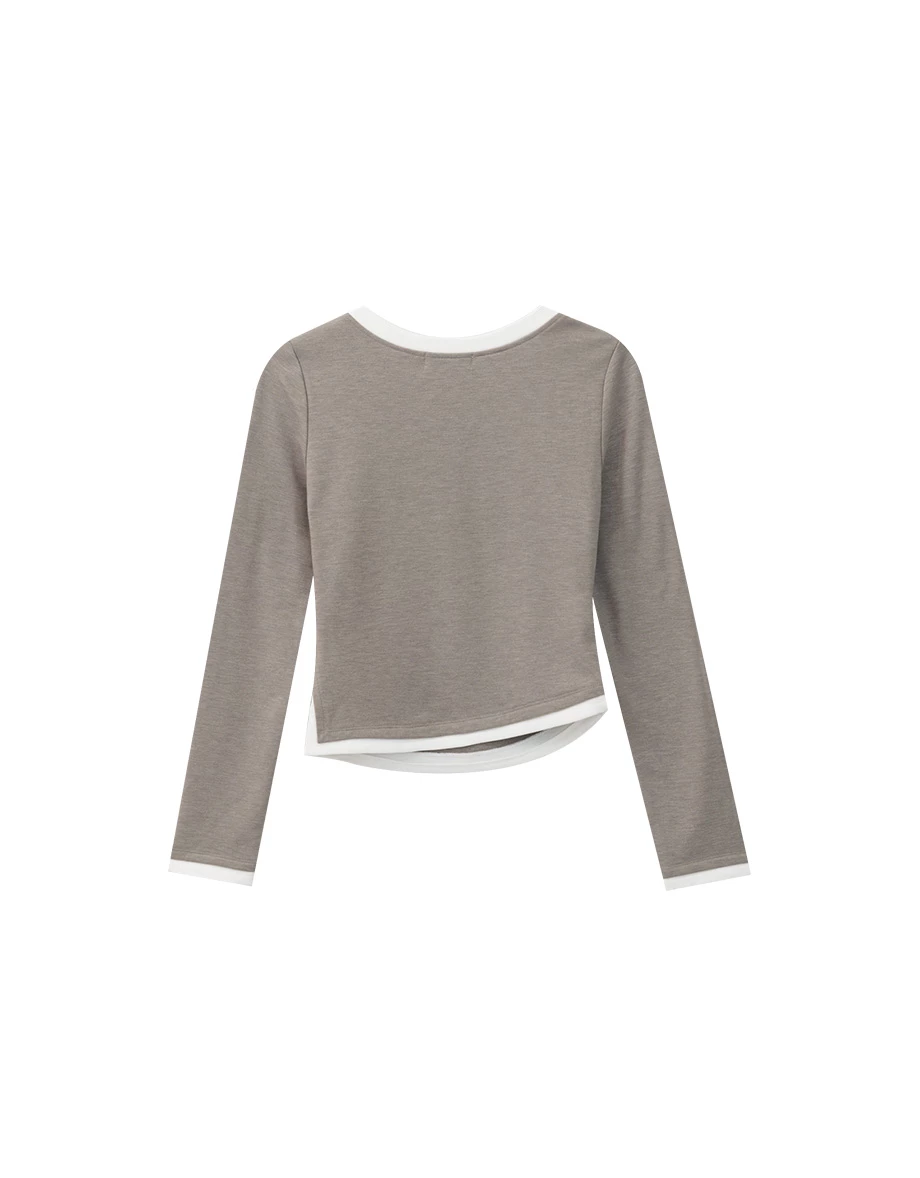 【Heat Tech】Contrast Trim Fitted Long Sleeve Top 【Heat Tech】Contrast Trim Fitted Long Sleeve Top