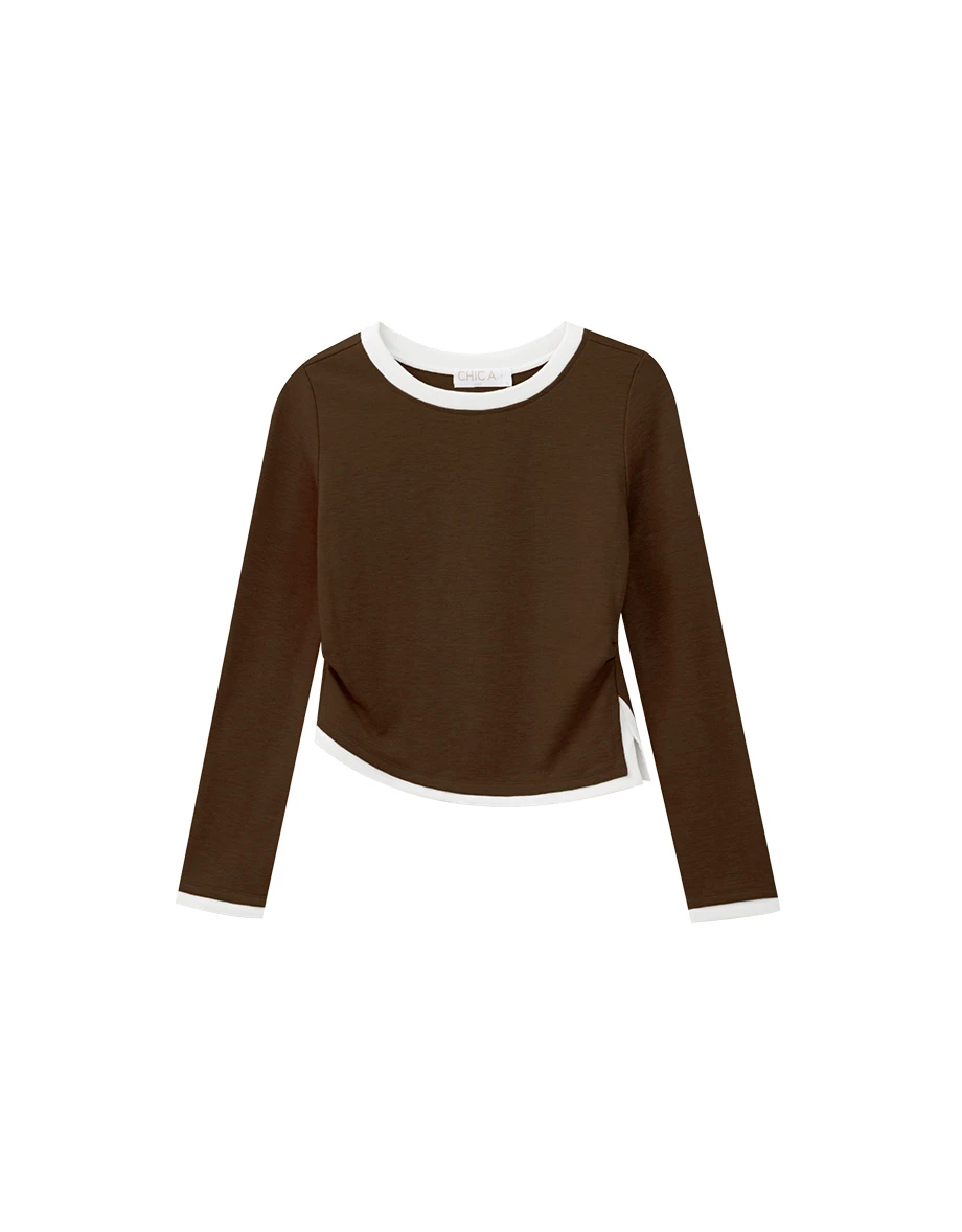 【Heat Tech】Contrast Trim Fitted Long Sleeve Top 【Heat Tech】Contrast Trim Fitted Long Sleeve Top