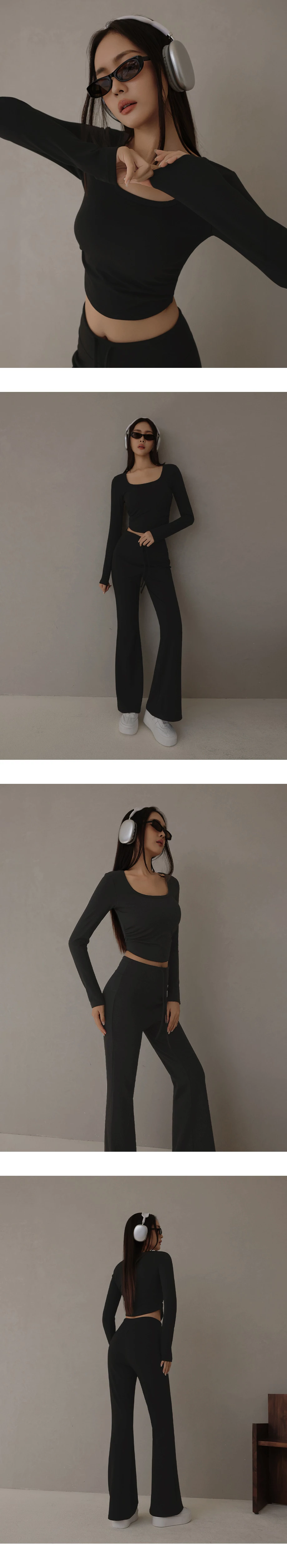 【Heat Tech】Square Neck Ruched Side Fitted Long Sleeve Padded Bra Top 【Heat Tech】Square Neck Ruched Side Fitted Long Sleeve Padded Bra Top