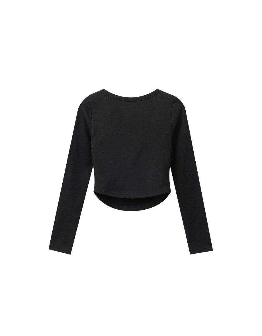 【Heat Tech】Square Neck Ruched Side Fitted Long Sleeve Padded Bra Top 【Heat Tech】Square Neck Ruched Side Fitted Long Sleeve Padded Bra Top