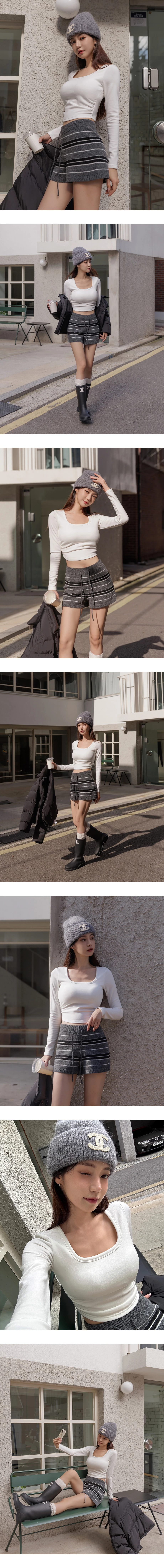 【Heat Tech】Square Neck Ruched Side Fitted Long Sleeve Padded Bra Top 【Heat Tech】Square Neck Ruched Side Fitted Long Sleeve Padded Bra Top