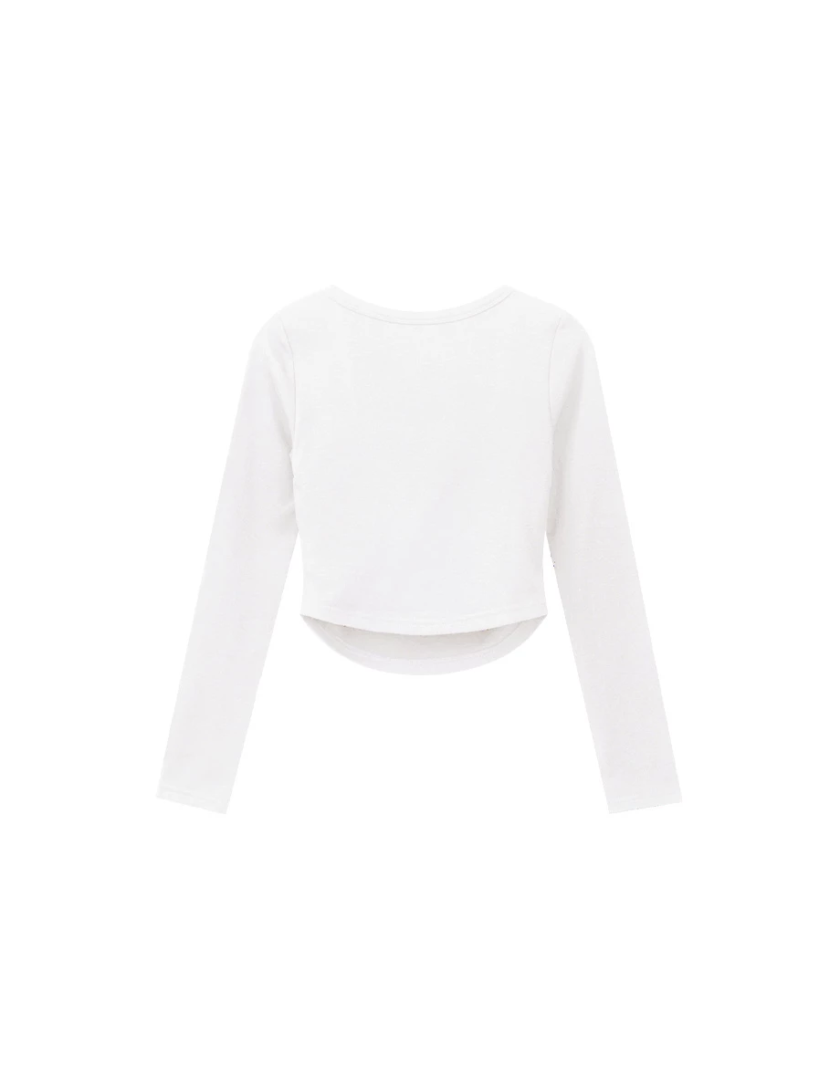 【Heat Tech】Square Neck Ruched Side Fitted Long Sleeve Padded Bra Top 【Heat Tech】Square Neck Ruched Side Fitted Long Sleeve Padded Bra Top