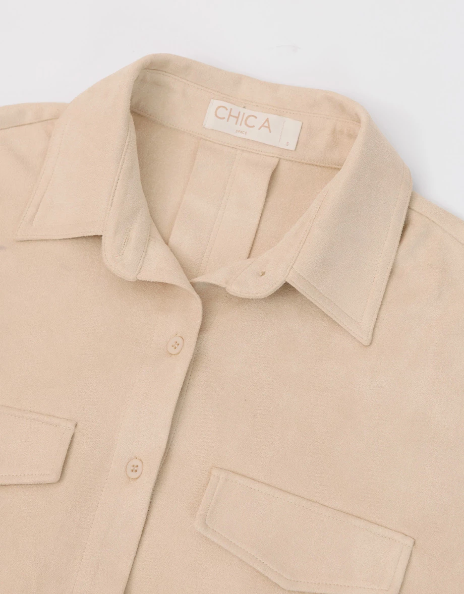 Faux Suede Button Up Cropped Shirt Jacket with Pockets Faux Suede Button Up Cropped Shirt Jacket with Pockets