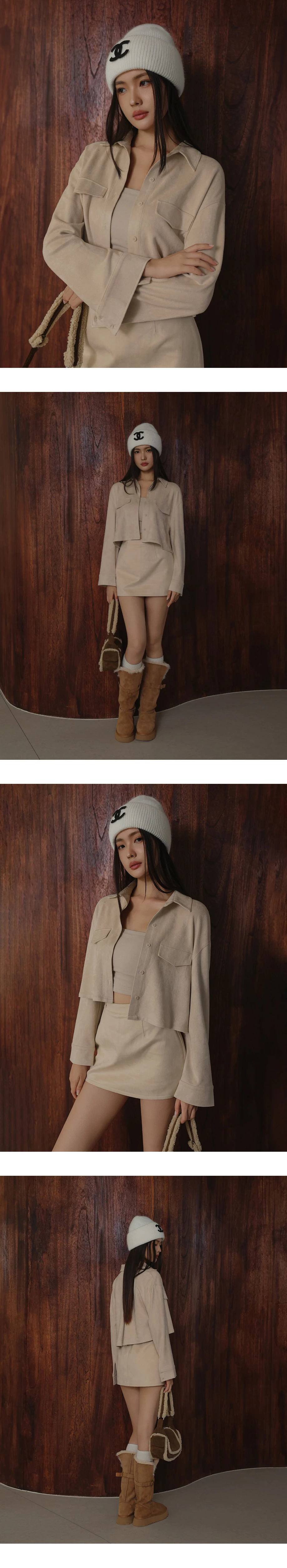 Faux Suede Button Up Cropped Shirt Jacket with Pockets Faux Suede Button Up Cropped Shirt Jacket with Pockets