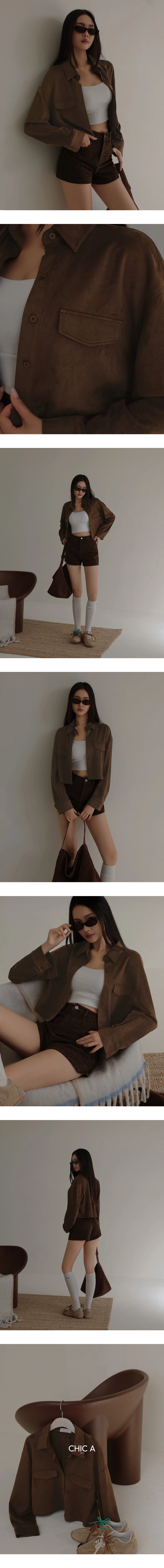 Faux Suede Button Up Cropped Shirt Jacket with Pockets Faux Suede Button Up Cropped Shirt Jacket with Pockets