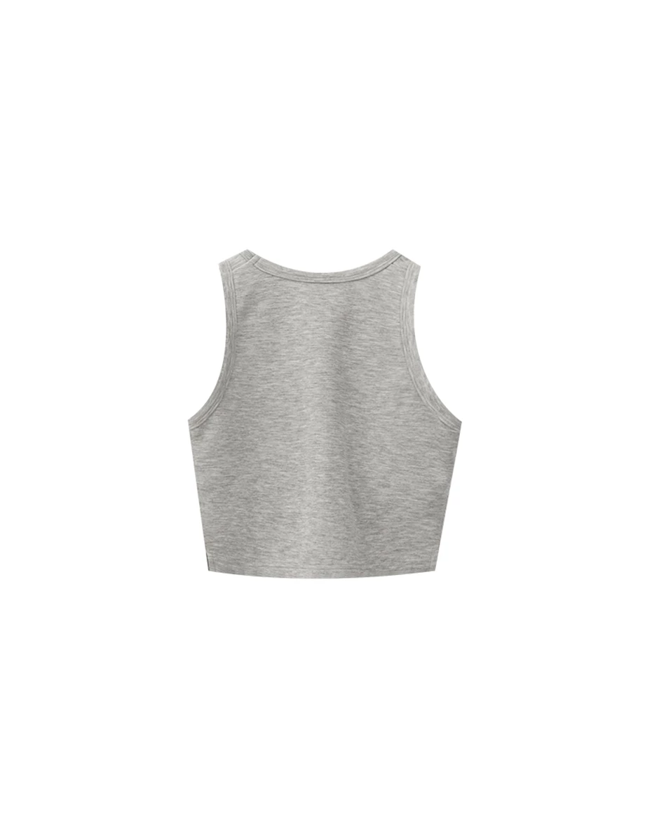 Soft Stretch Cotton Scoop Neck Crop Padded Tank Top
