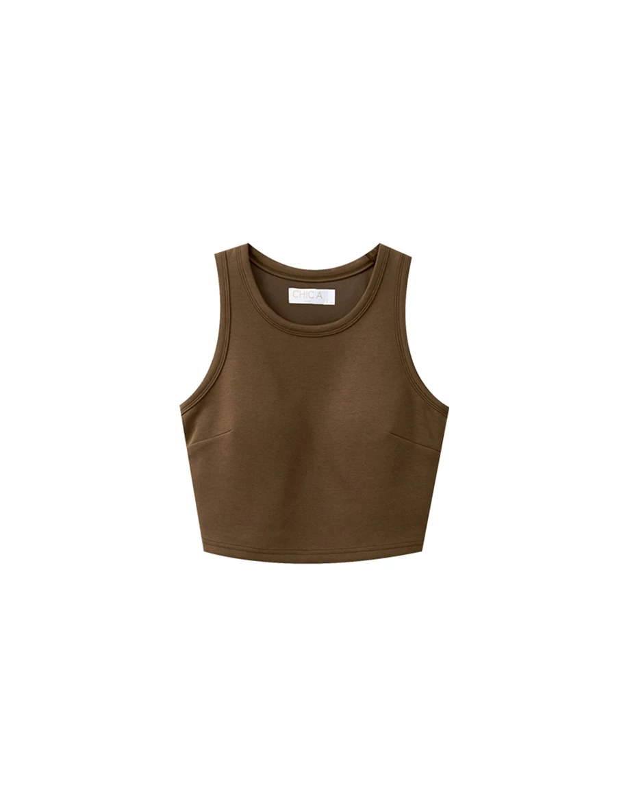 Soft Stretch Cotton Scoop Neck Crop Padded Tank Top