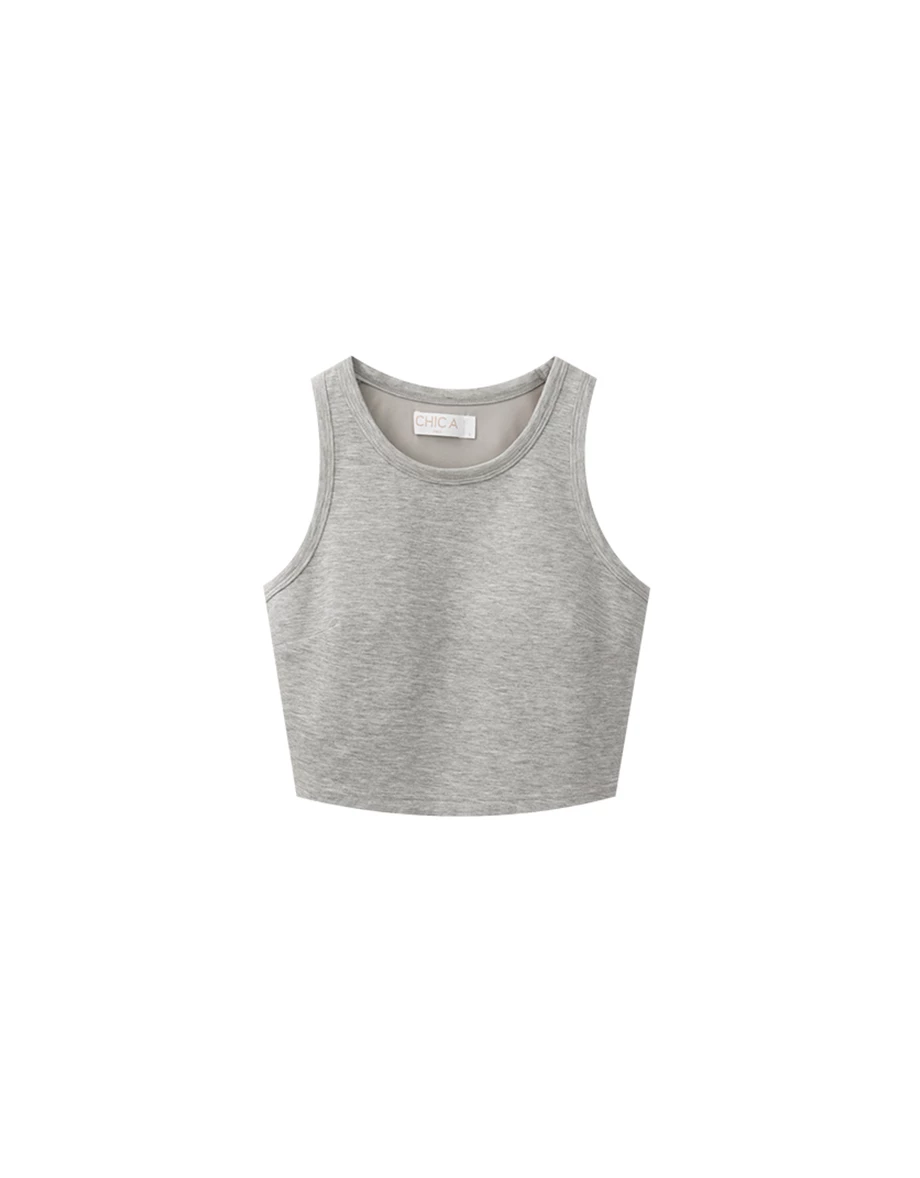 Soft Stretch Cotton Scoop Neck Crop Padded Tank Top