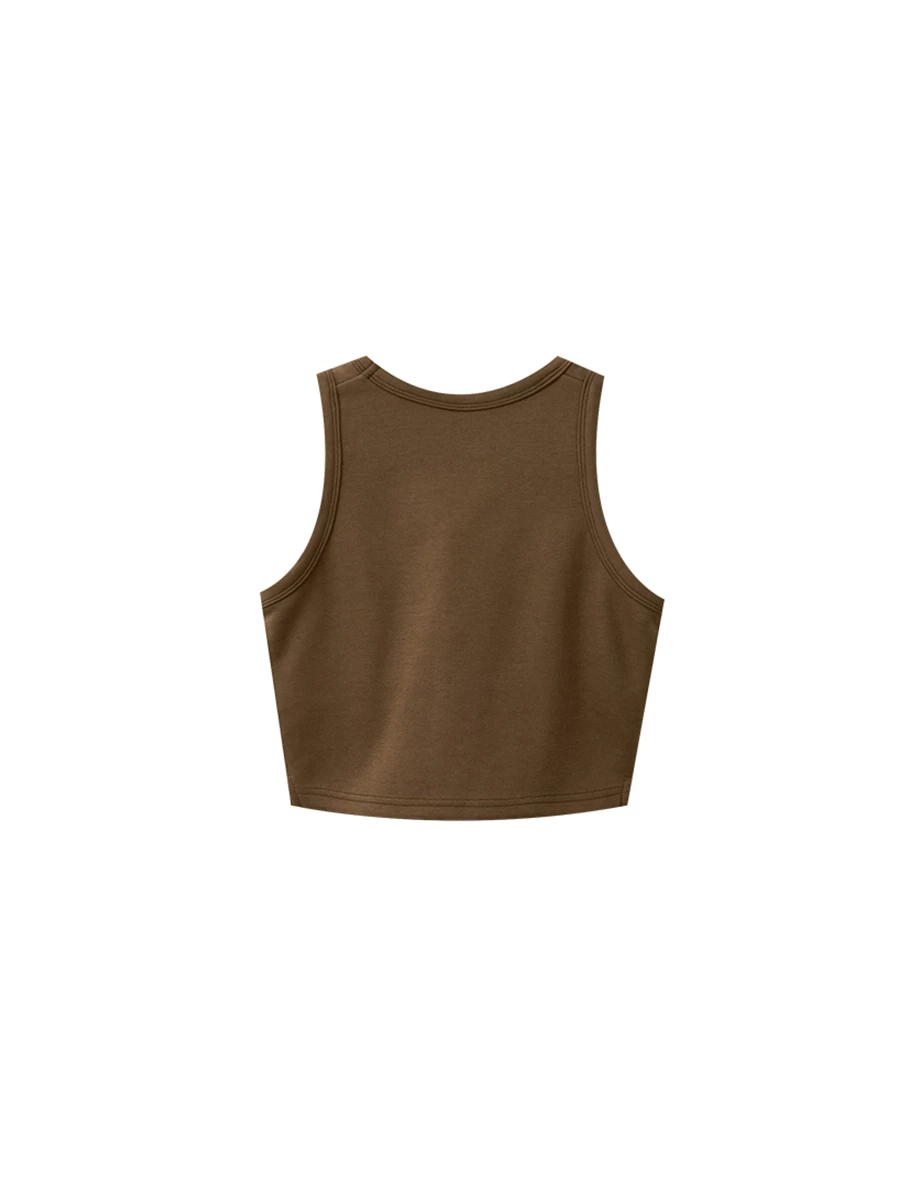 Soft Stretch Cotton Scoop Neck Crop Padded Tank Top