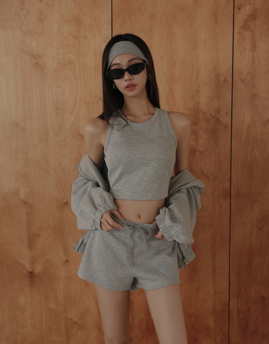 Soft Stretch Cotton Scoop Neck Crop Padded Tank Top