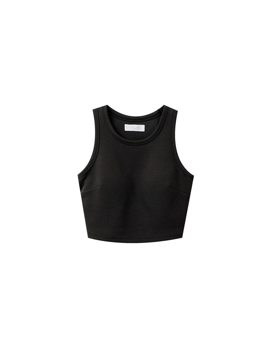 Soft Stretch Cotton Scoop Neck Crop Padded Tank Top