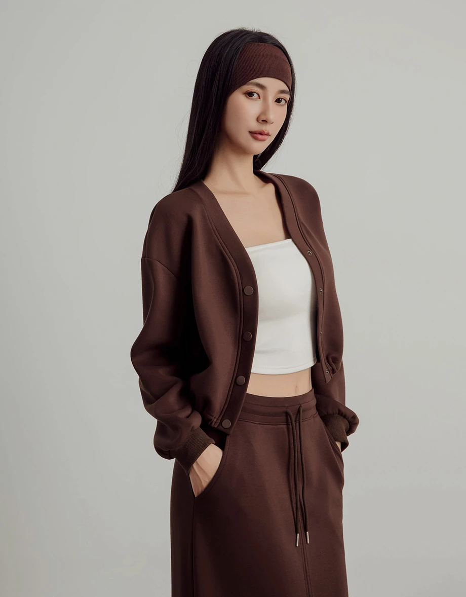 Cropped Button Down Cardigan Jacket with Adjustable Drawstring Hem Cropped Button Down Cardigan Jacket with Adjustable Drawstring Hem