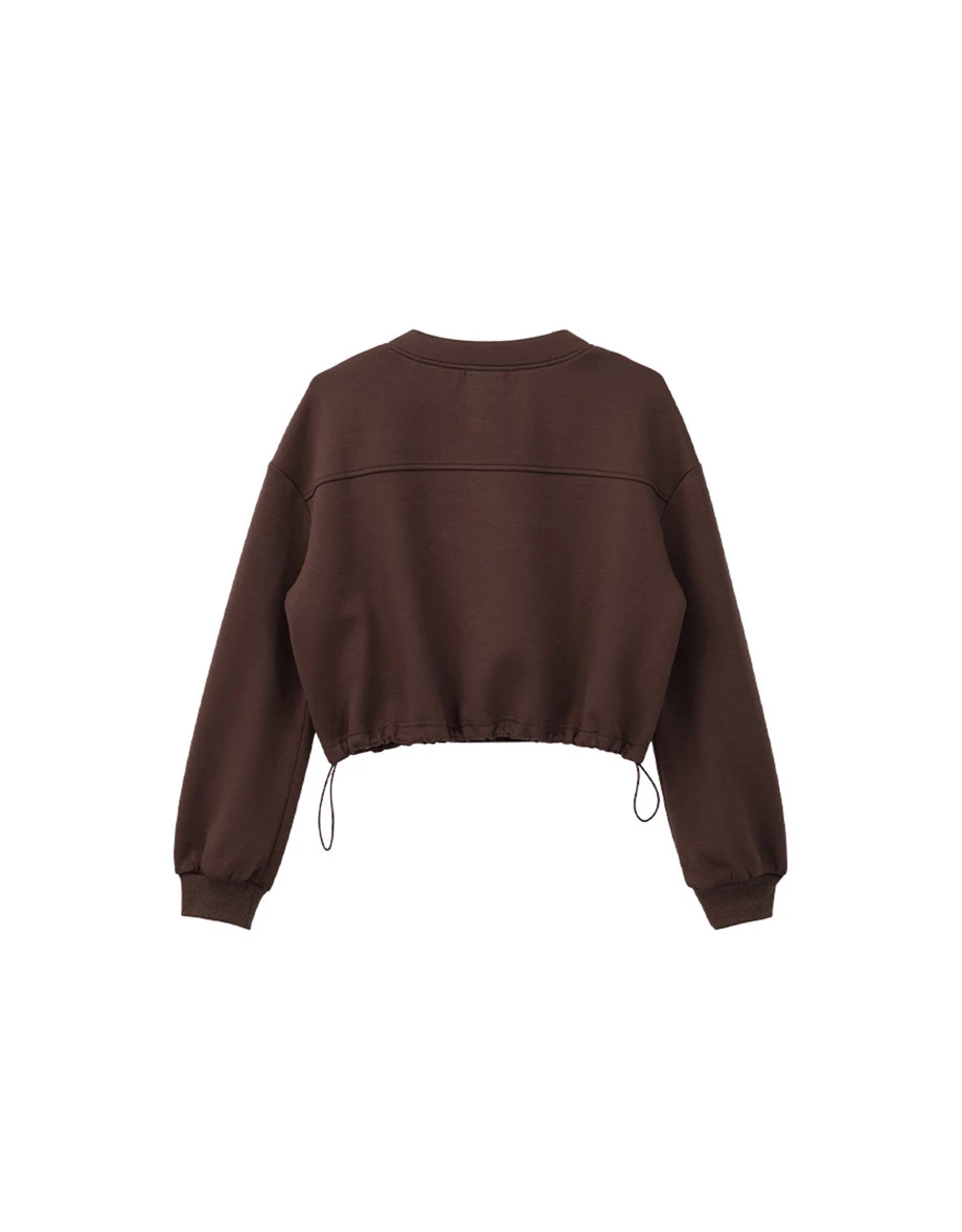 Cropped Button Down Cardigan Jacket with Adjustable Drawstring Hem Cropped Button Down Cardigan Jacket with Adjustable Drawstring Hem